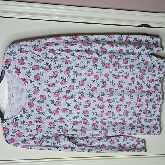Loft Floral Tipped Crewneck Long Sleeve Sweater Size L - Picture 2 of 7